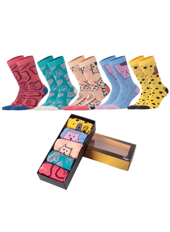 Biggdesign Biggdesign 5 Pairs Cats Design Women Socket Socks - Image 2