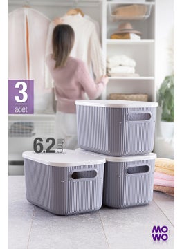 Mowo Home Trove 3 Pieces 6.2 Lt (Grey) Organizer Box with Lid, Decorative Storage Box  - Image 1