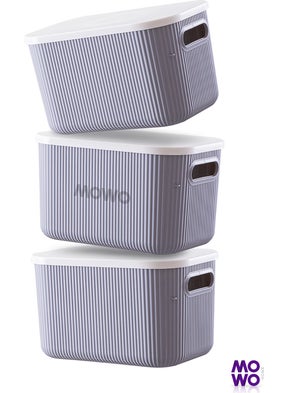 Mowo Home Trove 3 Pieces 6.2 Lt (Grey) Organizer Box with Lid, Decorative Storage Box  - Image 2
