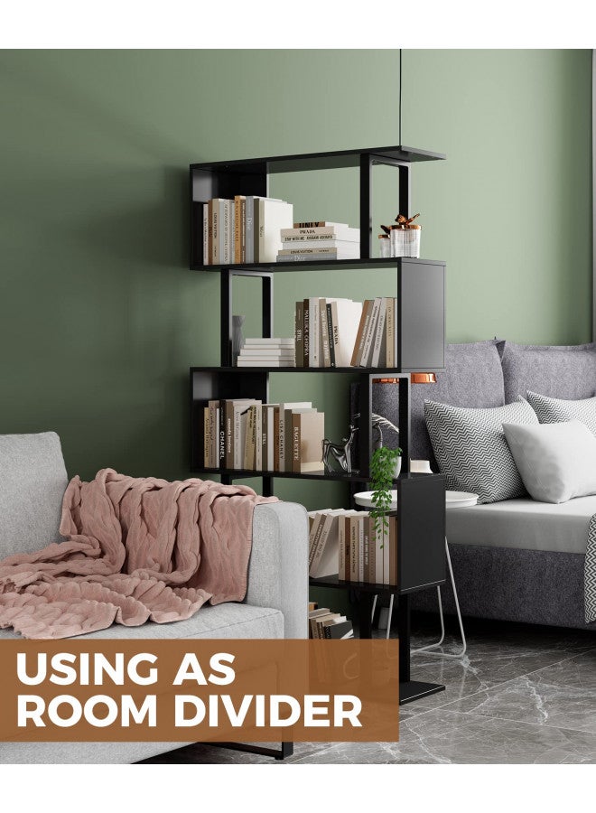 Gadroad Gadroad 5-Tier Geometric Bookcase,S Shaped Bookshelf, Wood Decorative Storage Shelving, Modern Freestanding Display Shelves, Tall Book Shelf Unit for Living Room Bedroom, Black  - Image 3