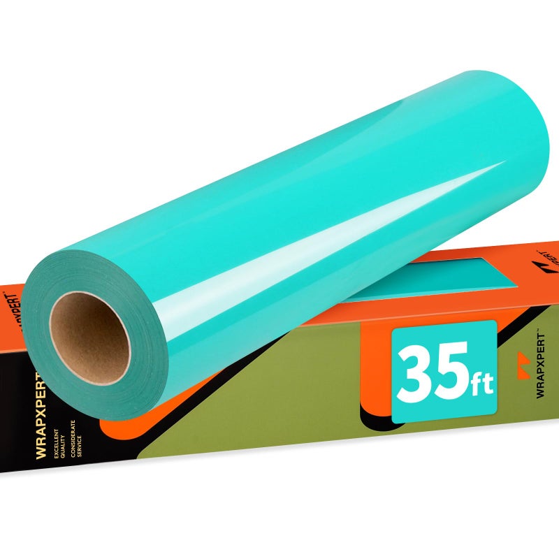 WRAPXPERT HTV Heat Transfer Vinyl Roll12 x35ft Bright Teal Iron On Vinyl for TshirtsHTV Big Roll Easy to Cut and Transfer for Heat Press Machine on Garments