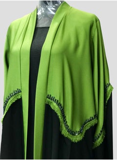 Green and Black Open Abaya with Handwork Lining