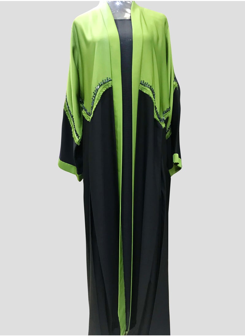 Generic - Green and Black Open Abaya with Handwork Lining - Image 1