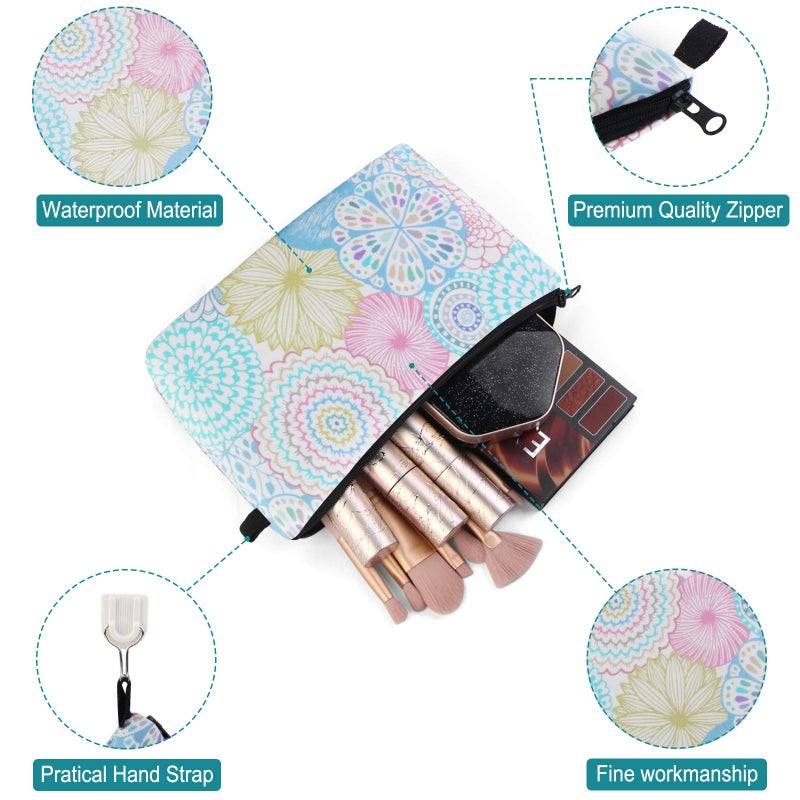 MAGEFY Makeup Bag 3 Styles Portable Travel Cosmetic Bag for Women Flower Patterns Small Toiletry Bag Sloth Gifts for Women Makeup Pouch with Black Zipper Pouch (3 packs) - Image 3