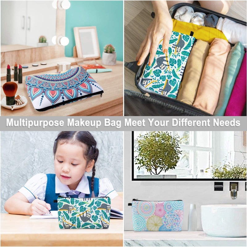 MAGEFY Makeup Bag 3 Styles Portable Travel Cosmetic Bag for Women Flower Patterns Small Toiletry Bag Sloth Gifts for Women Makeup Pouch with Black Zipper Pouch (3 packs) - Image 5