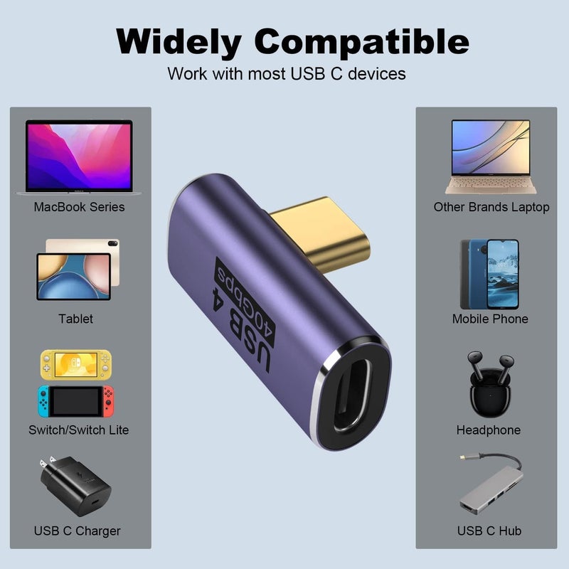 DuHeSin USB C Male to Female Adapter, 90 Degree Right Angle Type C Extender Support 100W, 40Gbps, 8K@60Hz for Thunderbolt 4/3, MacBook Pro/Air, Laptop, Phones and More Type C Devices AE-0940CC - Image 5