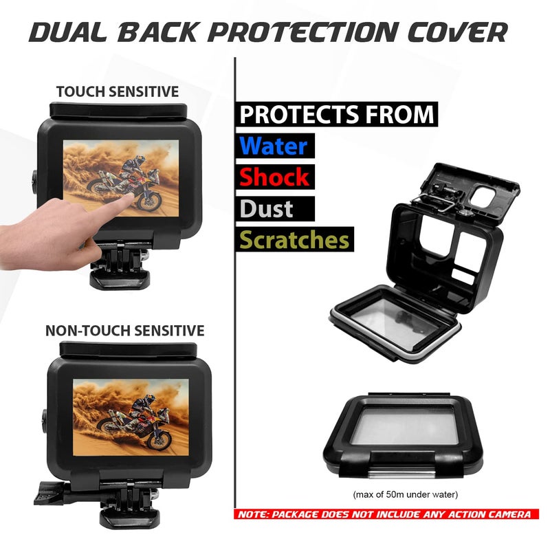 amiciCare حافظة مقاومة للماء متوافقة مع GoPro Hero 10 و Hero 9، غطاء واقي للماء بعمق 50 متر لكاميرا الحركة مع 2 غطاء خلفي - Image 2