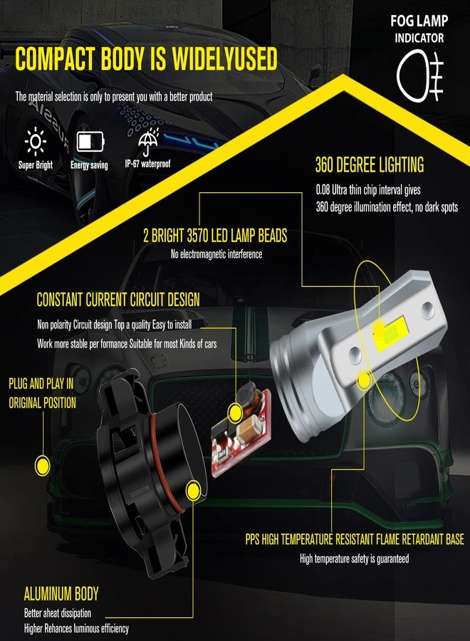 HAISECA AC/DC 9-36V H16 LED Fog Light Bulb White,3800LM Super Bright 2x45mil 5730 Chips 5202 5201 2504 LED Bulbs for Cars Trucks,Non-Polarity.2-Packs. - Image 3