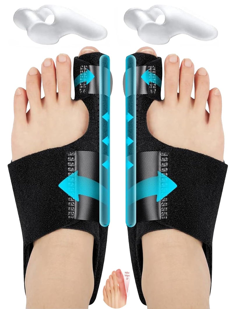 QualiTrue Bunion Corrector for Women and Men Toe Separator Both 2 Feet Bunion Splint, Big Toes Separation Pain Relief, Non-Surgical Adjustable Hallux Valgus Bunions Thumb Straightener, Hammer Toe Day Night Support ( 2 Bunion Corrector + 2 Toe Separator) - Image 1