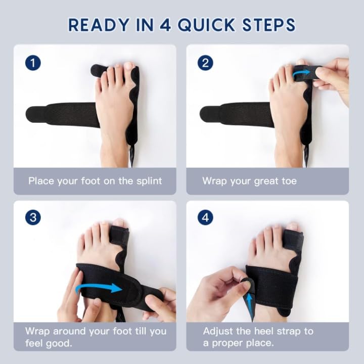 QualiTrue Bunion Corrector for Women and Men Toe Separator Both 2 Feet Bunion Splint, Big Toes Separation Pain Relief, Non-Surgical Adjustable Hallux Valgus Bunions Thumb Straightener, Hammer Toe Day Night Support ( 2 Bunion Corrector + 2 Toe Separator) - Image 4