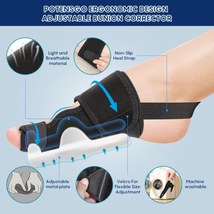 QualiTrue Bunion Corrector for Women and Men Toe Separator Both 2 Feet Bunion Splint, Big Toes Separation Pain Relief, Non-Surgical Adjustable Hallux Valgus Bunions Thumb Straightener, Hammer Toe Day Night Support ( 2 Bunion Corrector + 2 Toe Separator) - Image 3