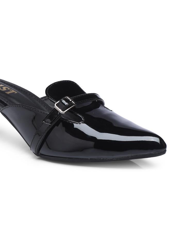 GNIST Buckle Detail Pointed Toe Kitten Heel Mules - Image 3