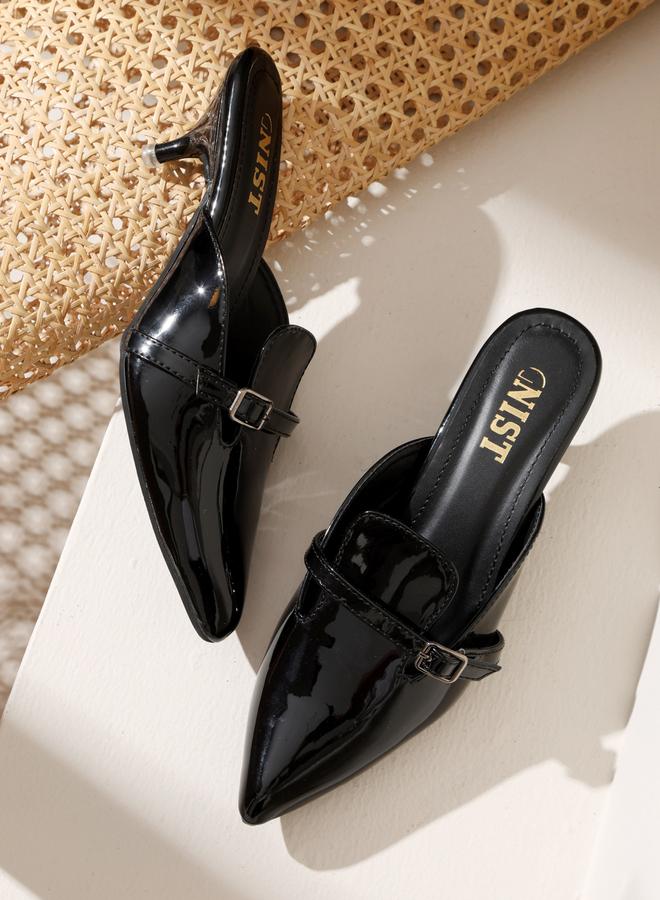 GNIST Buckle Detail Pointed Toe Kitten Heel Mules - Image 5