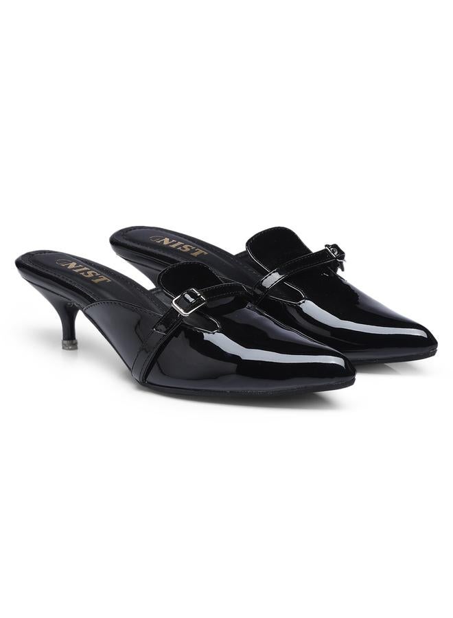 GNIST Buckle Detail Pointed Toe Kitten Heel Mules - Image 4