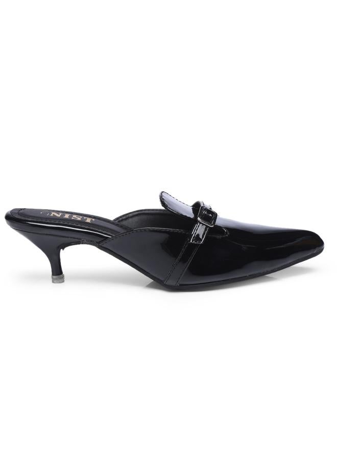GNIST Buckle Detail Pointed Toe Kitten Heel Mules - Image 1