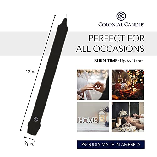 Colonial Candle Unscented Taper Candle, Classic Collection, Black, 12 in, Pack of 12 - Up to 10 Hours Burn - Image 3