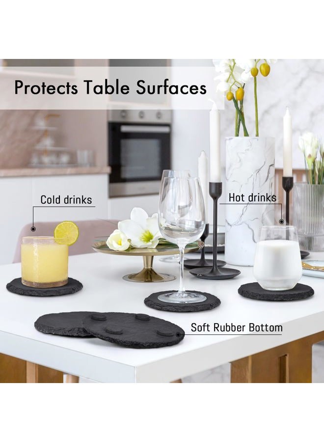GOH DODD Slate Drink Coasters with Metal Holder, 4 Inch 8 Pieces Black Stone Coasters Bulk Cup Coaster Set for Bar Kitchen Home Apartment, Round - Image 4