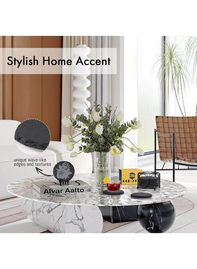 GOH DODD Slate Drink Coasters with Metal Holder, 4 Inch 8 Pieces Black Stone Coasters Bulk Cup Coaster Set for Bar Kitchen Home Apartment, Round - Image 5