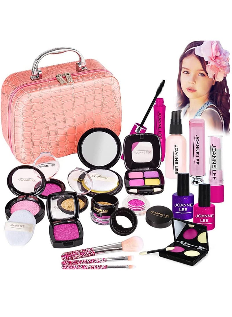 YelaJoy Girl's Game Makeup Bag, Fake Makeup Set, Non-toxic Cosmetic Toy, With Storage Box, Pink Portable, Durable, Washable, Birthday Gift for Girls Suitable for Role-Playing Games - Image 1