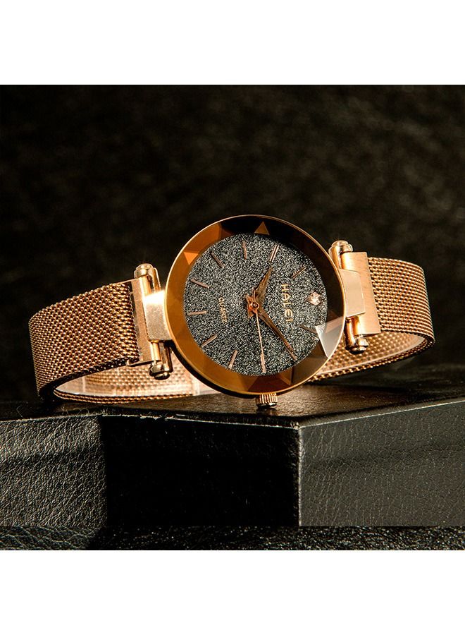 هالي ساعة هارلي النسائية الفاخرة 6010L - 34مم ذهبي/أسود بمادة السبائك مقاومة للماء والصدمات - Image 5