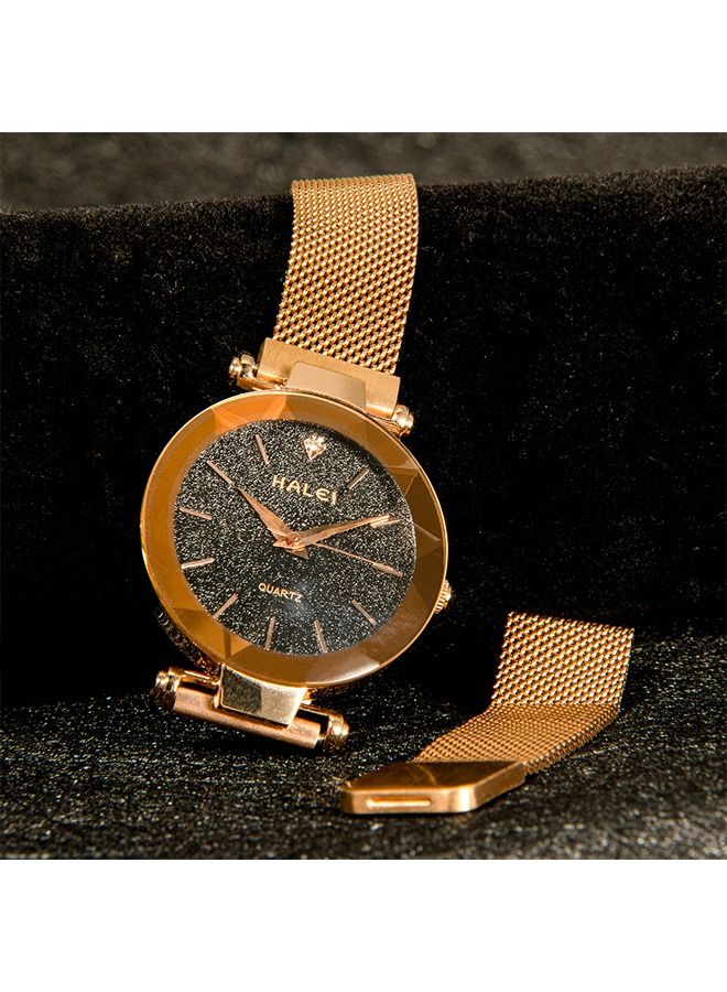 هالي ساعة هارلي النسائية الفاخرة 6010L - 34مم ذهبي/أسود بمادة السبائك مقاومة للماء والصدمات - Image 4