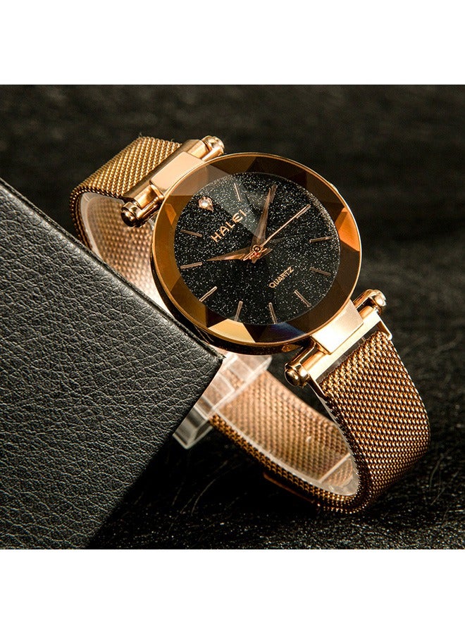 هالي ساعة هارلي النسائية الفاخرة 6010L - 34مم ذهبي/أسود بمادة السبائك مقاومة للماء والصدمات - Image 2