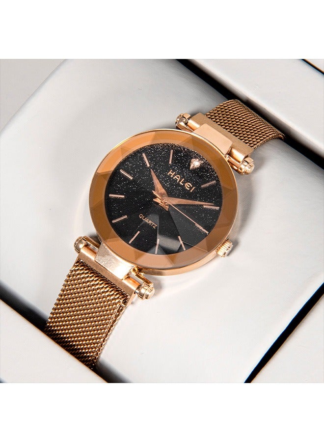 هالي ساعة هارلي النسائية الفاخرة 6010L - 34مم ذهبي/أسود بمادة السبائك مقاومة للماء والصدمات - Image 1