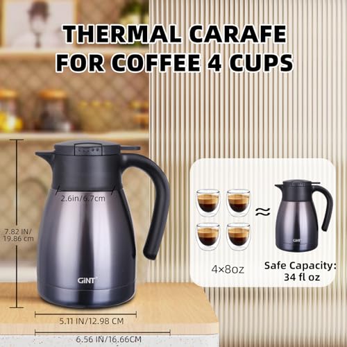 GiNT 1L / 34Oz Thermal Coffee Carafe, Insulated Stainless Steel Coffee Carafes for Keeping Hot/Double Walled Vacuum Thermal Carafe (Purple) - Image 3