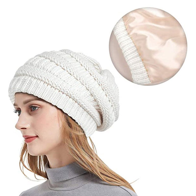 Beanie European American Warm Windproof Ear Protection Stretch Satin Lined Knit Hat - Image 2