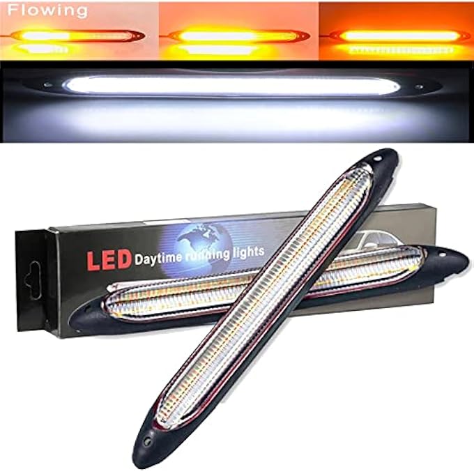 شريط مصابيح LED نهارية للسيارة DRL مقاومة للماء 12 فولت مصباح أمامي تلقائي متسلسل إشارة انعطاف ضوء نهاري أصفر تدفق عالمي قطعتين 155 سم أبيض وأصفر - Image 1