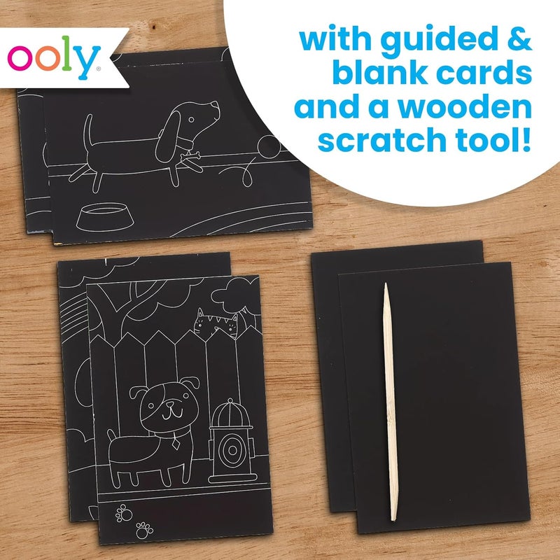 Ooly Mini Scratch & Scribble Art Kit - 6 Card Rainbow Scratch Art Set Gifts for Kids, Travel-Friendly Craft Kit, Scratching Tool Included - Playful Pups - Image 3