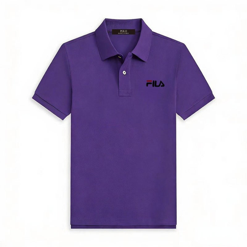 فيلا قميص بولو كلاسيكي بأكمام قصيرة من FILA للرجال، قميص جولف وتنس بياقة قطنية بيكيه قابلة للتنفس، توب كاجوال للأعمال مع شعار مطرز على الصدر - Image 1
