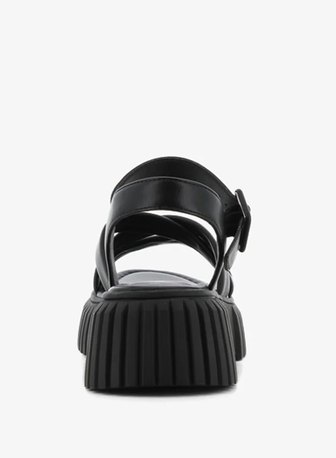 اس جي Women's Solid Open Toe Sandals with Buckle Closure