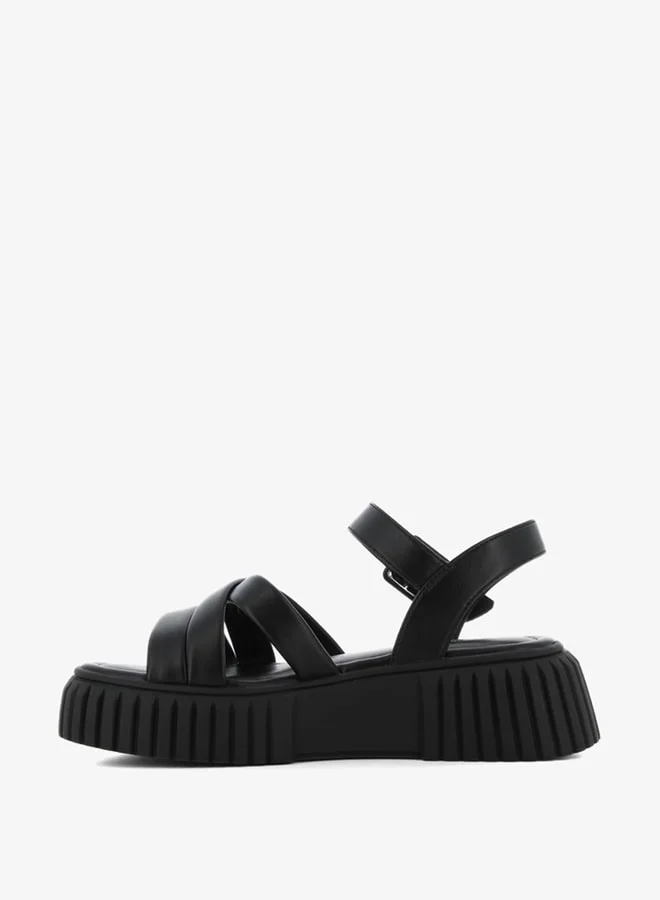 اس جي Women's Solid Open Toe Sandals with Buckle Closure