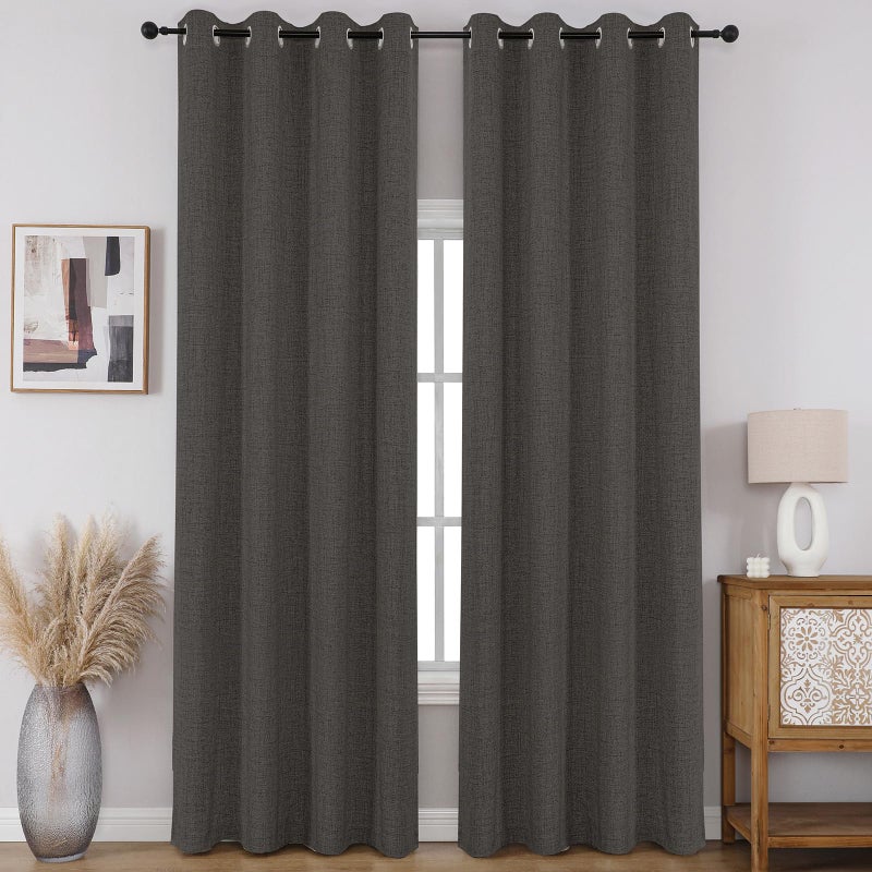 CUCRAF 100 Blackout Window Curtains 84 inches Long 2 Panels Set Faux Linen Look Thermal Insulated Grommet Drapes Room Darkening Curtain for Bedroom Living RoomW52 x L84 Inch Grey