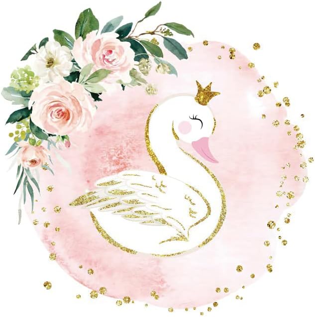 Renaiss Renaiss 7x7ft Swan Round Backdrop Cover for Photoshoot Girl Woman Portrait Gold Glittering Dots Pink Rose Circle Photography Background Baby Shower Bday Mothers Day Party Decors Photo Booth Props  - Image 4