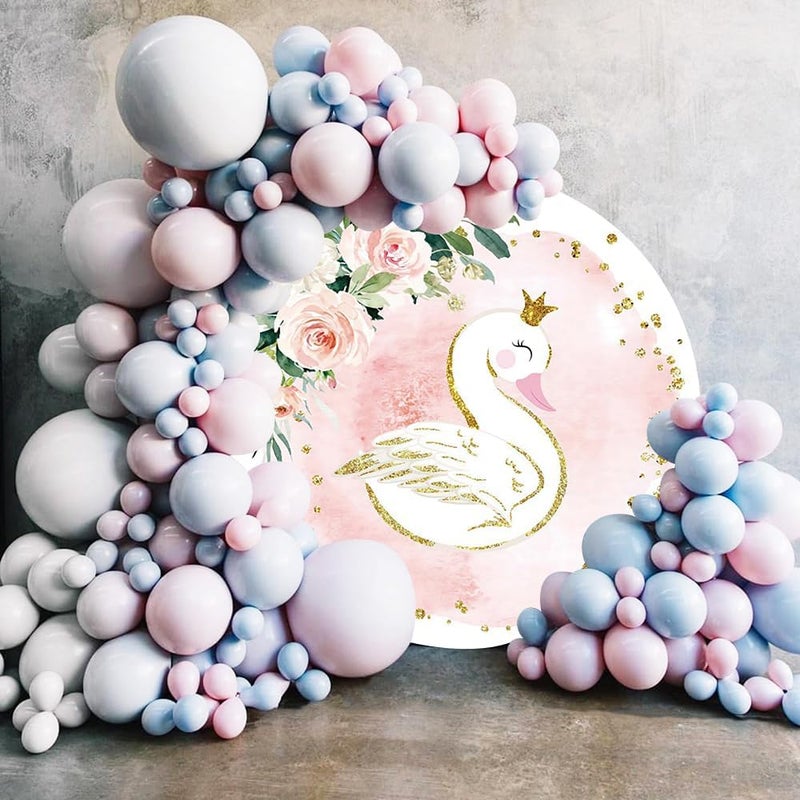 Renaiss Renaiss 7x7ft Swan Round Backdrop Cover for Photoshoot Girl Woman Portrait Gold Glittering Dots Pink Rose Circle Photography Background Baby Shower Bday Mothers Day Party Decors Photo Booth Props  - Image 3