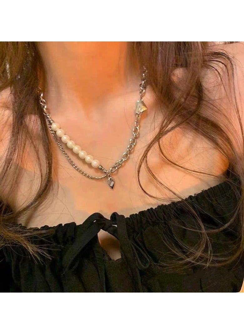 Goolsky Unique Luxury Double-Layer Heart & Pearl Necklace – Indie Hip-Hop Mid-Length Collarbone Chain, Trendy Influencer Jewelry, Streetwear - Image 1