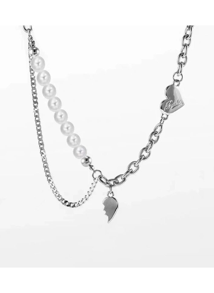 Goolsky Unique Luxury Double-Layer Heart & Pearl Necklace – Indie Hip-Hop Mid-Length Collarbone Chain, Trendy Influencer Jewelry, Streetwear - Image 4