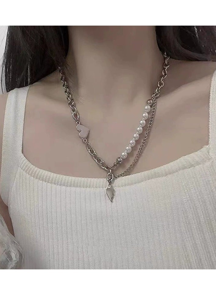 Goolsky Unique Luxury Double-Layer Heart & Pearl Necklace – Indie Hip-Hop Mid-Length Collarbone Chain, Trendy Influencer Jewelry, Streetwear - Image 5