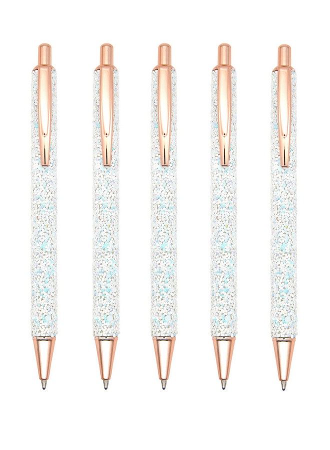 Gullor 5Pcs Ballpoint Pens Glitter Click Ball Pens Black Ink Medium Point 1Mm For Office Supplies Gift Wedding Birthday White - Image 1