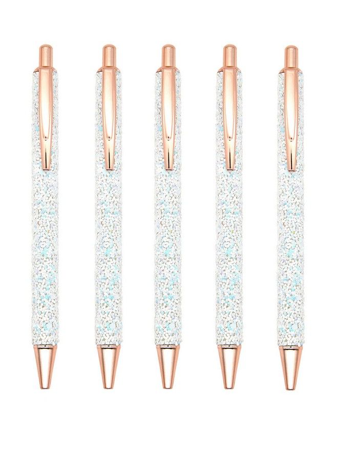Gullor 5Pcs Ballpoint Pens Glitter Click Ball Pens Black Ink Medium Point 1Mm For Office Supplies Gift Wedding Birthday White - Image 3