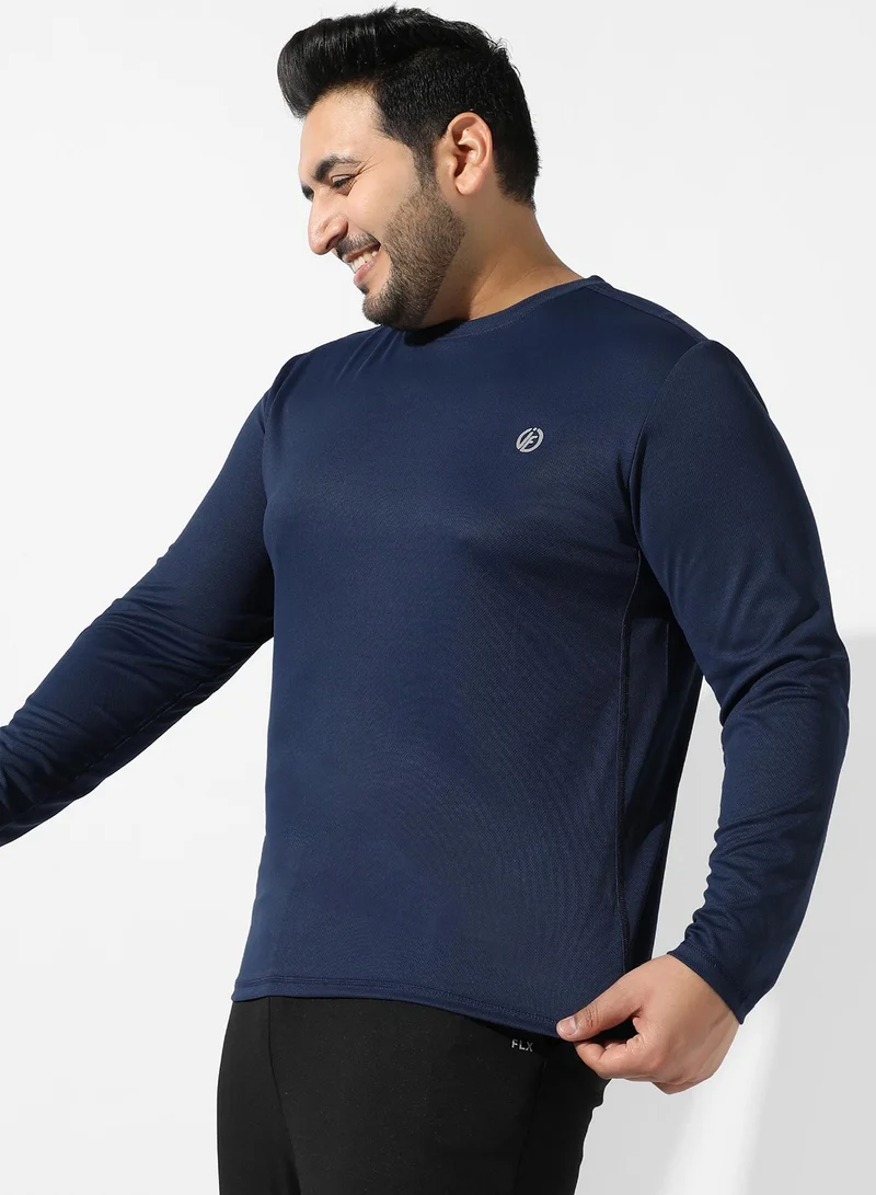Instafab Plus Men's Solid Navy Blue Regular Fit Activewear T-Shirt