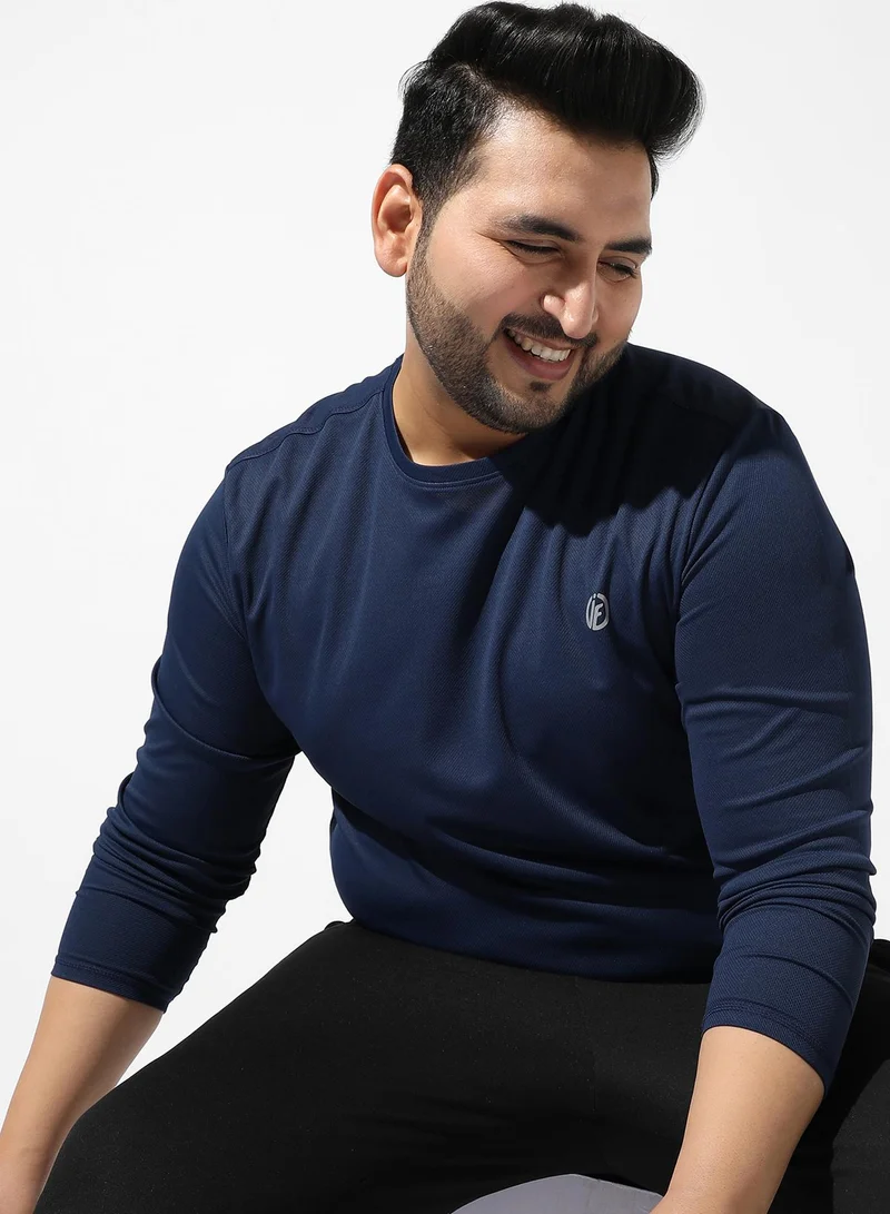 انستافاب بلس تي شيرت رياضي رجالي ذو قصة عادية باللون الأزرق الداكن