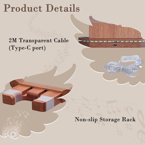 CoolGift Mart Guitar Stand Wall Mount with Luminous Angel Wings, Acrylic Wooden Guitar Hanger Shelf with USB Powered, for Acoustic Electric Bass Ukulele, Gift for Music Lovers Men Guitar Players - Image 5