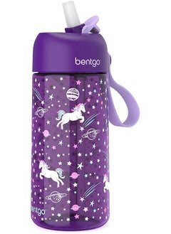Bentgo Kids Water Bottle 15 OzLeak Proof Bpa Free Cups For Toddlers And Children With Flip Up Safe Sip Straw For School Sports Daycare Camp And More Unicorn  - Image 1