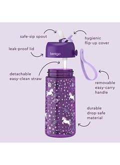 Bentgo Kids Water Bottle 15 OzLeak Proof Bpa Free Cups For Toddlers And Children With Flip Up Safe Sip Straw For School Sports Daycare Camp And More Unicorn  - Image 3
