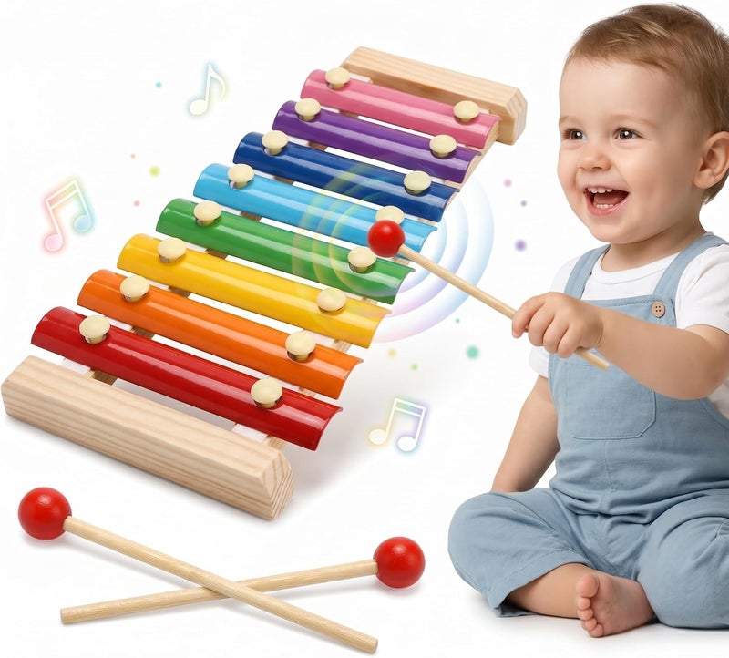 MAGIC VAULT Wooden Xylophone for Kids – 8 Multicolored Notes Musical Instrument Toy with 2 Mallets - Image 1
