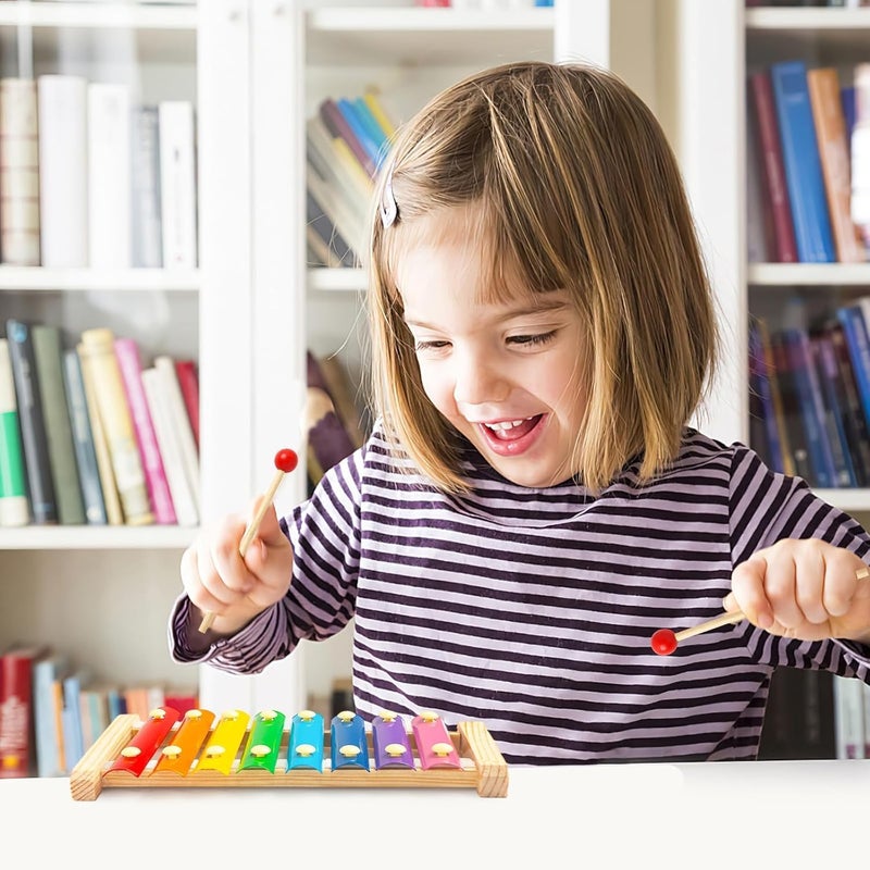 MAGIC VAULT Wooden Xylophone for Kids – 8 Multicolored Notes Musical Instrument Toy with 2 Mallets - Image 4