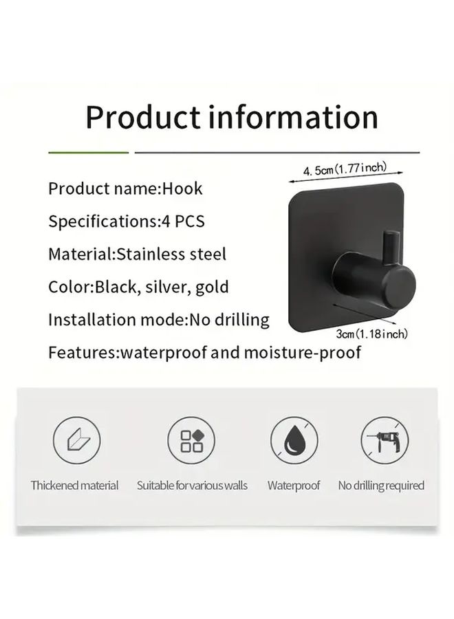 Silvery 4Pcs Stainless Steel Adhesive Wall Hooks Heavy Duty Rustproof Easy Install for Coats Bathroom Kitchen - Image 3